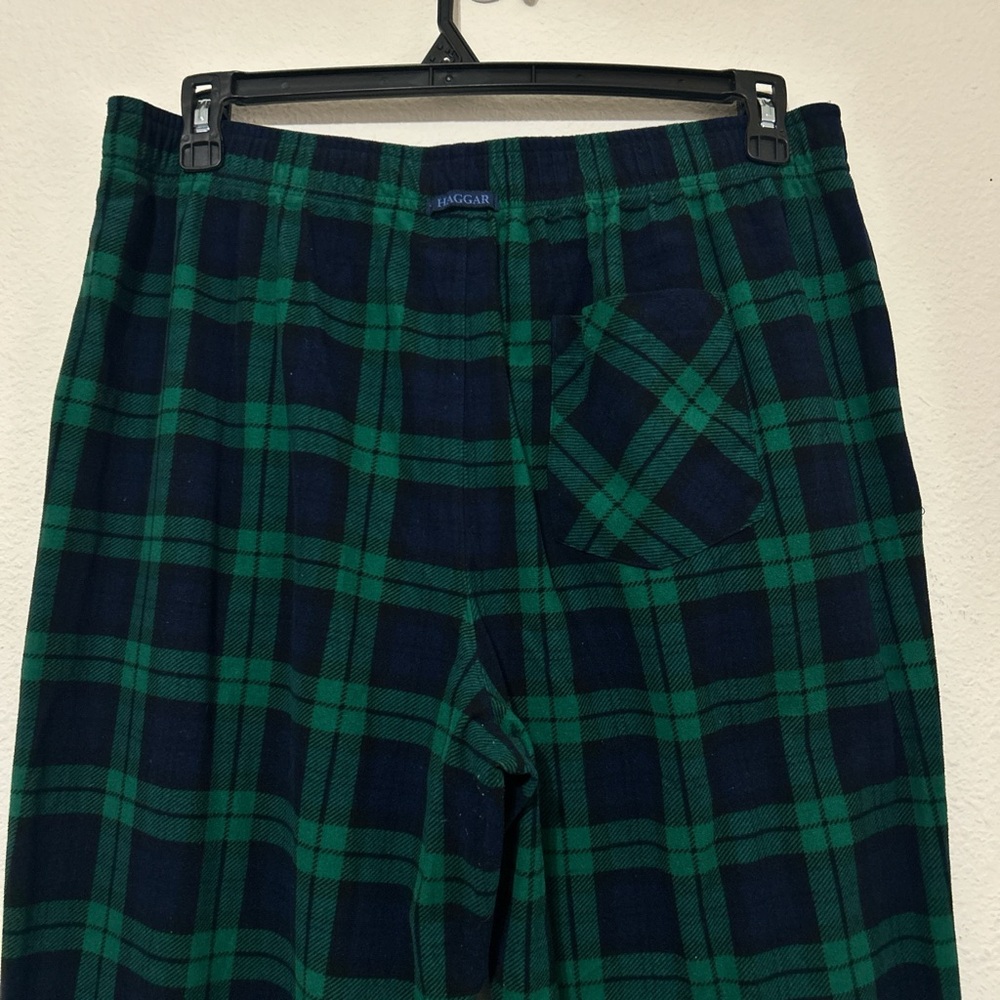 Haggar Men's Green and Navy Blue Plaid Flannel Pajama Pants Lounge Wear Size Lg - Picture 7 of 8